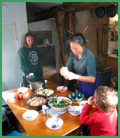 Sitting down for dinner at the High Lonesome Hut