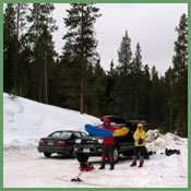 Trailhead parking for High Lonesome Hut in winter